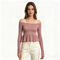Pull décontracté de haute qualité pour femme, couleur blanche, épaules dénudées, à manches longues et pointelle, personnalisable OEM & ODM, vente en gros
