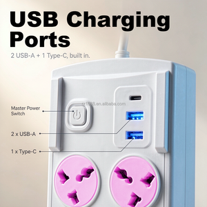 Multiprise 11-en-1 avec USB-C, 6 prises universelles, 2 prises Schuko EU, 2 USB-A, rallonge de bureau 10A, vente en gros OEM ODM - Product Image 3