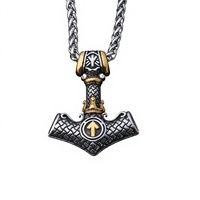 Collar con Colgante de Acero Inoxidable con Diseño Vikingo Nórdico Vintage, Triángulo de Odín, Runa Lunar y Martillo de Thor, Cadena de Bambú, Joyería Unisex de Moda