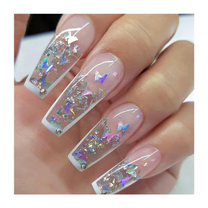<span class=keywords><strong>Uñas</strong></span> <span class=keywords><strong>Postizas</strong></span> de Diseño Personalizado, <span class=keywords><strong>Transparentes</strong></span>, <span class=keywords><strong>con</strong></span> <span class=keywords><strong>Mariposas</strong></span> Metálicas, Accesorios Láser, Punta Francesa, Pedrería Brillante, Duraderas, <span class=keywords><strong>Uñas</strong></span> a Presión - Product Image 1