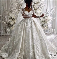 2023 élégant nouveau luxe fait à la main 3d fleur robe de mariée avec manches longues princesse robe de bal robe de mariée