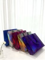 Sac de courses portable et réutilisable en non-tissé recyclable, avec fermeture éclair et poignée en corde, couleur argent métallisé laser, design personnalisé, taille moyenne, en stock
