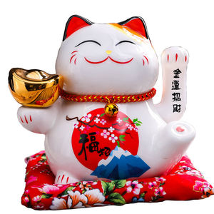 Tirelire japonaise en céramique avec chat porte-bonheur Maneki Neko - Product Image 4