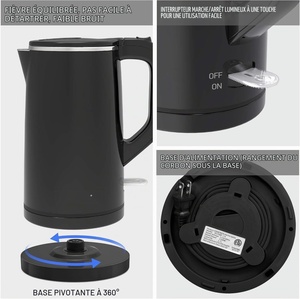Cordless Double-Walled Plastic Electric <b>Kettle</b> 2.0L 1800W Automatic Shut-off Boil-Dry Protection 360 Rotational Anti-Slip Base - Product Image 5