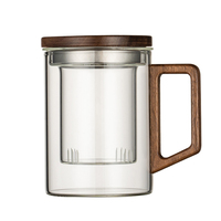 Tasse à thé en verre borosilicate de haute qualité avec couvercle et infuseur en bois, résistante à la chaleur, compatible lave-vaisselle et micro-ondes, pour la maison et le bureau
