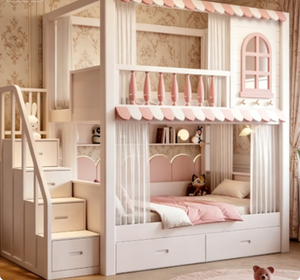 <span class=keywords><strong>Lit</strong></span> superposé sur mesure à deux niveaux avec bureau et rangement intégré, en bois d'hévéa importé, construction robuste pour petits appartements - Product Image 5