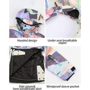 Chaqueta de Snowboard para Mujer, Impermeable 15k, Cortavientos, Aislada, Transpirable 10k, Cálida, para Esquí en Nieve, con Estampado Digital y Bloques de Color - Product Image 5