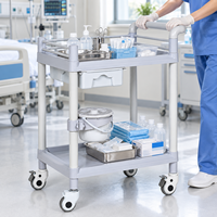 Chariot médical ABS à deux niveaux pour salle d'opération avec un seul tiroir et des barrières de sécurité pour la manipulation des instruments et le soutien clinique