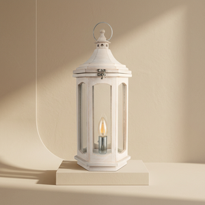 Lanterne en bois en laiton AK de couleur blanche avec crochet rond en verre et métal à bas prix pour la décoration intérieure/décoration d'hôtel - Product Image 3