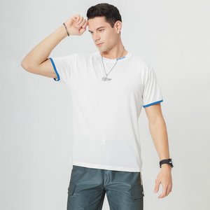 T-shirt décontracté pour homme, coupe classique, couleur unie, été, sans col, sport, respirant, écologique, en toile de coton/élasthanne, séchage rapide - Product Image 4