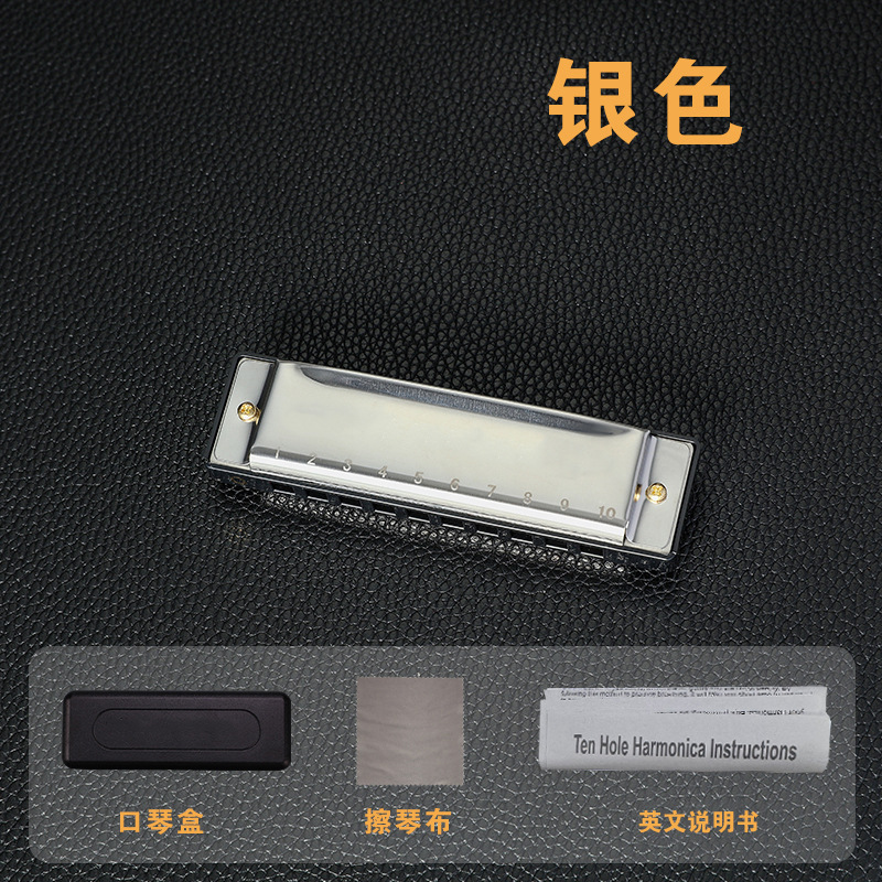 Manuel d'instructions en anglais, argenté, non marqué, 10 trous.