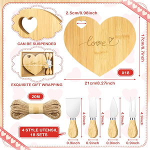 Bamboo Heart Shaped <b>Cheese</b> Board With <b>Knives</b> <b>Set</b> For Serving And Gift - Product Image 5