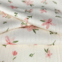 Tissu jacquard en pointelle tricoté, 96,5% polyester, 3,5% élasthanne, imprimé floral, tissus en maille côtelée de luxe pour pyjamas