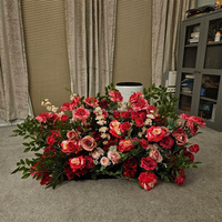 Décoration de mariage faite à la main, allée de mariage de 1 m, rangée de fleurs bleues et rouge terre cuite en soie, arrangement floral pour allée de mariage
