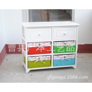 Table de chevet de style campagnard avec six tiroirs, meubles de chambre à coucher - Product Image 2
