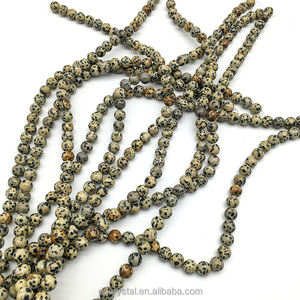 Vente en gros de pierre naturelle dalmatine jaspe, perles de cristal de jaspe dalmatien rondes à pois noirs pour la fabrication de bijoux - Product Image 4