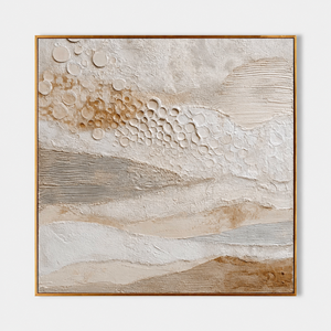 Abstract Handmade Canvas Art Embossed Circles Earth Tones <b>Framed</b> Minimalist Wall Decor - Product Image 1