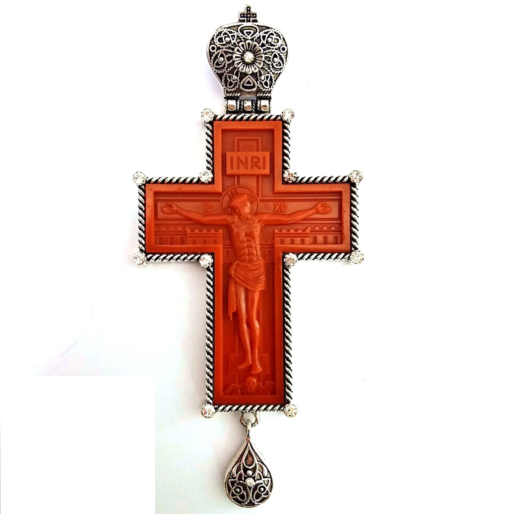 Corrente banhada com crucifixo em resina marrom, modelo mais novo com corrente dourada/prateada, ortodox, bishop petoral