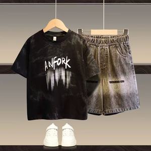 Ensemble de vêtements pour garçons avec logo personnalisé, ensemble de sweat-shirts et de <span class=keywords><strong>t</strong></span>-shirts en coton brodé rétro délavé à l'acide, vêtements de sport pour enfants - Product Image 4