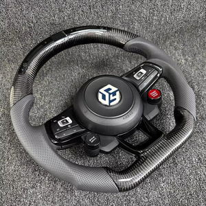 Volant en cuir semi-perforé avec bouton de démarrage, en fibre de carbone et LED pour VW Volkswagen <span class=keywords><strong>Golf</strong></span> R 6 7 7.5 <span class=keywords><strong>8</strong></span> MK8 MK7 8R Gti <span class=keywords><strong>Gtd</strong></span> - Product Image 1