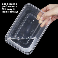 Boîte alimentaire rectangulaire jetable en plastique PP ou PET pour restaurant à emporter, compatible micro-ondes, faible MOQ, 500/750/1000/1300 ml
