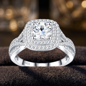 Luxira Jewels Sparkling 1CT Cut Moissanite <b>Cushion</b> Halo <b>Ring</b> S925 Silver Rhodium Plated Prong Setting GRA Certified Classic - Product Image 1