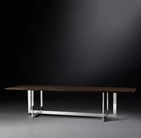 Table rectangulaire simple en bois avec support en métal Table à manger en bois massif Tables à manger pour usage domestique Meubles personnalisables