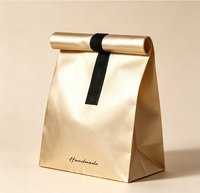 Sac cadeau en papier biodégradable recyclable à fond roulé, fermeture magnétique, ruban noir, logo personnalisé, impression quadricolore disponible