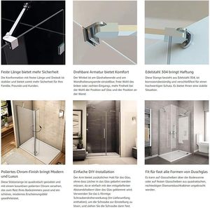 <span class=keywords><strong>Barre</strong></span> <span class=keywords><strong>de</strong></span> support mur-verre sans cadre en acier inoxydable <span class=keywords><strong>de</strong></span> 40 cm (15,7 po) pour porte <span class=keywords><strong>de</strong></span> douche, pour verre <span class=keywords><strong>de</strong></span> 1/4 po à 3/8 po d'épaisseur, 400 mm, chromé - Product Image 6