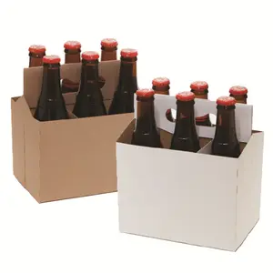 Wholesale corrugated paper wine bottle portable cup holders reinforced thickened coffee milk tea 2/4/6 cup bottle packaging