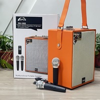 Nouveau DS-1852 Microphone portable double avec boîtier en bois de 8 pouces pour haut-parleur 5.3 avec sortie 20W, batterie intégrée et fonction karaoké