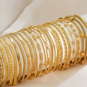 Bulk Custom Luxury 14k18k Gold Plated Fine Fancy Bracelet En Acier Inoxydable Femme Homme Bracelet & <b>Bangle</b> for <b>Women</b> - Product Image 1