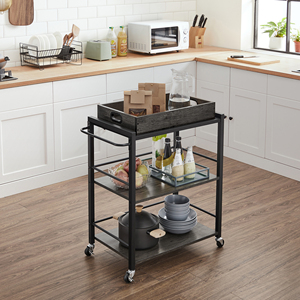 Chariot <span class=keywords><strong>de</strong></span> <span class=keywords><strong>cuisine</strong></span> moderne <span class=keywords><strong>VASAGLE</strong></span> à 3 niveaux en métal sur roulettes avec rangement pour la maison, l'hôtel et la salle à manger - Product Image 1