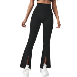 Pantalon de yoga taille mi-haute uni à jambe large et coupe cloche, effet amincissant et galbe fessier, pour femmes, vêtements de sport et leggings actifs, faible MOQ usine - Product Image 4