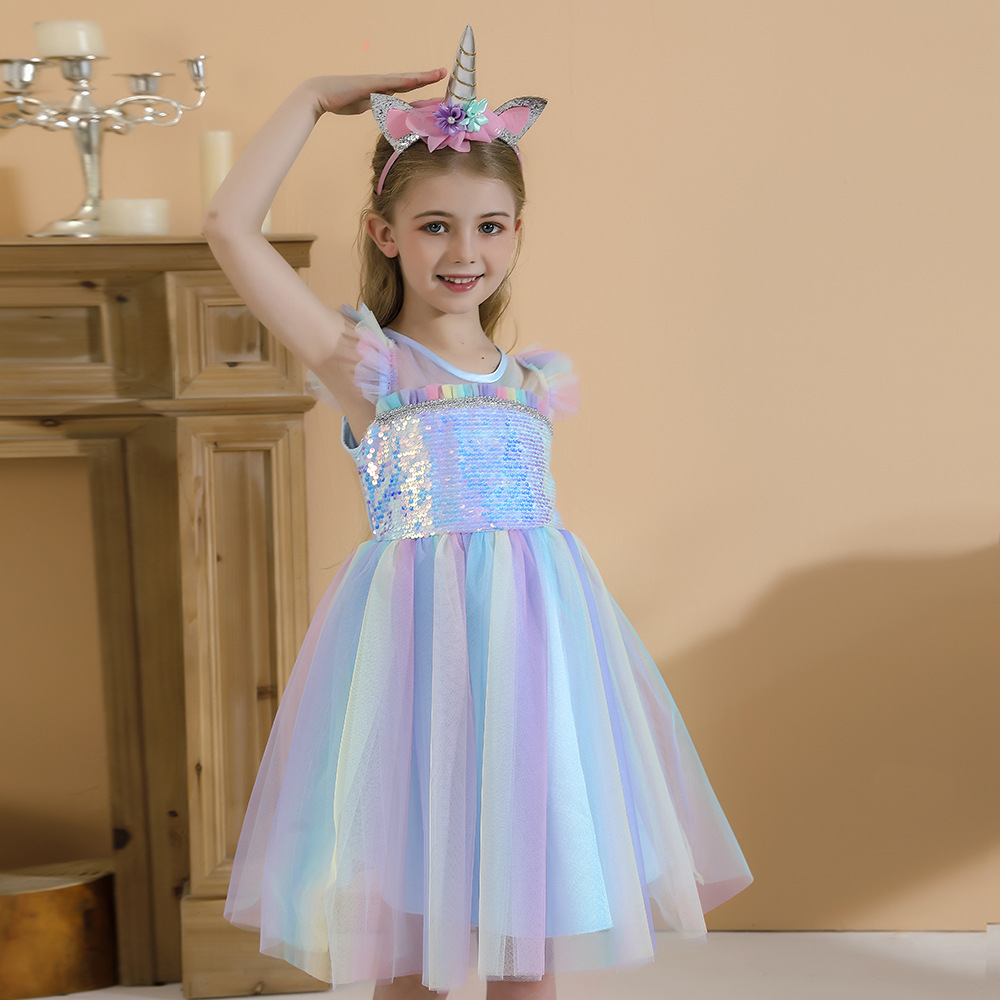 High Quality Girls Unicorn Costume Fairy Princess Dress For Kids Birthday Party Costume