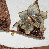 Ensemble de bikini triangle à bretelles en sequins marron pour femmes, ensemble de 3 pièces pour les vacances à la plage, maillot de bain en résille, vêtements de plage