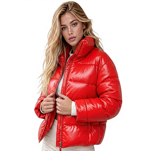 <b>Pink</b> Puffer <b>Jacket</b> Women Stand Collar Zipper Closure Winter Casual Coat Thick Polyester Wadding Short Length Windproof Design - Product Image 4
