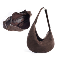 Sac demi-lune pour femme en daim de luxe classique, vente en gros de sacs à bandoulière pour femme en cuir véritable nubuck, sacs hobo pour un usage quotidien