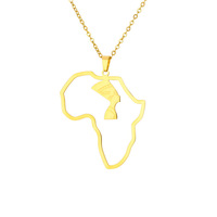 Collier pendentif Carte d'Afrique Nefertiti en acier inoxydable, bijou en acier titane Tête de Reine Égyptienne pour hommes et femmes