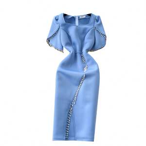 Vestido Midi Casual de Verano 2025 Talla Grande con Cuello Cuadrado y Abertura para Mujer, Estilo Túnica con Cuentas y Borlas de Encaje - Product Image 5