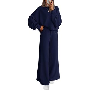 Ensemble 2 pièces pour femme : Sweat-shirt à col rond et pantalon de survêtement large, tenue décontractée respirante à manches longues - Product Image 1