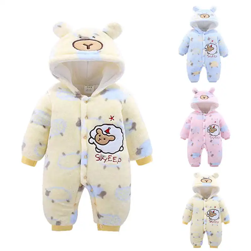 2024 mode hiver barboteuse épais flanelle tissu Animal Style à capuche conception mignon combinaison chaud bébé barboteuse