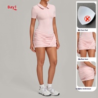 Mini-jupe froncée à col polo et demi-zip, personnalisable avec logo OEM, pour femme, anti-exposition, sensation seconde peau, séchage rapide, effet push-up, pour la course, le Pilates et la gym