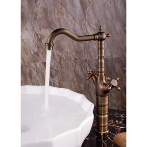 Robinet de lavabo de salle de bain monocommande en cuivre massif, couleur antique, chaud/froid, style luxe léger - Product Image 2