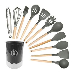 Vente en gros d'usine, ustensiles de cuisine personnalisés en bois, 12 pièces, accessoires antiadhésifs, ustensiles de cuisine en silicone - Product Image 2