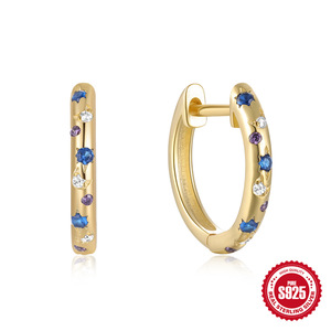 Boucles d'oreilles en argent sterling S925 pour femmes, style européen et américain, avec zircon étoile et lune, tendance et originales - Product Image 4