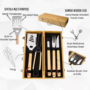 Ensemble de <span class=keywords><strong>barbecue</strong></span> en bambou 5 pièces avec boîte de rangement pour le camping en plein air - Vente chaude - Product Image 4