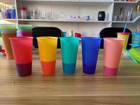 Gobelets réutilisables en plastique de 24oz 700ml avec couvercles et ensembles de pailles