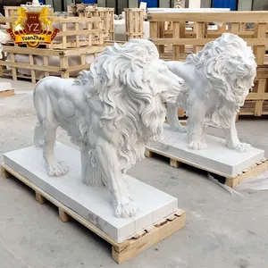 Statue Home Garden Decoration Modern Hand Carved Durable Stone Animal Male Lion Sculpture White Marble Lion Statue