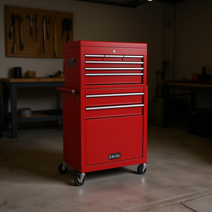 Armoire à outils 2-en-1 à 8 tiroirs, chariot de rangement métallique roulant avec roues verrouillables et plateau amovible, pour usage en garage - Product Image 2